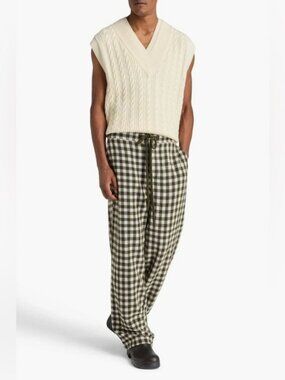 The Elder Statesman Men’s Gingham 100% Cashmere Drawstring Pant Size 32